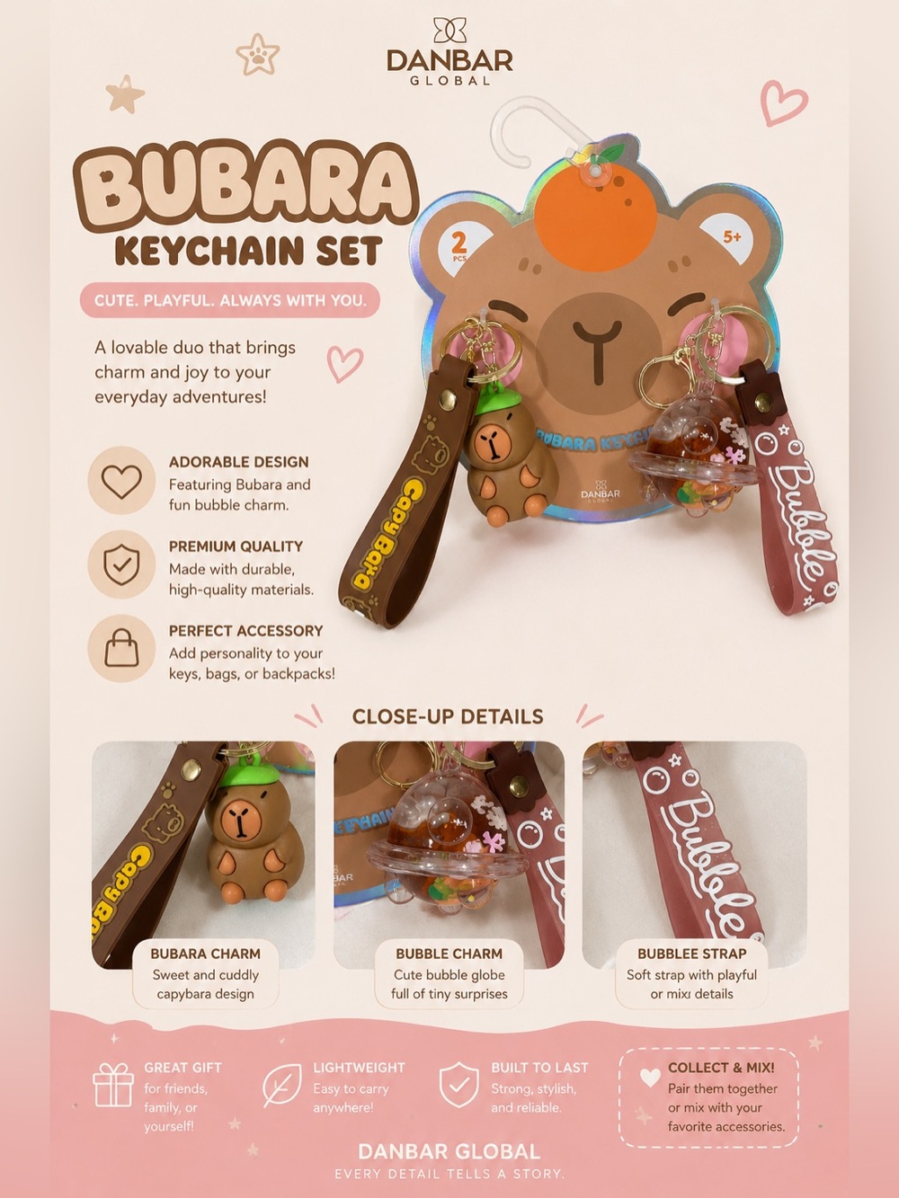 Danbar Global Bubara Keychain Set (Brown Bear) YES two Keychains / Bag charms